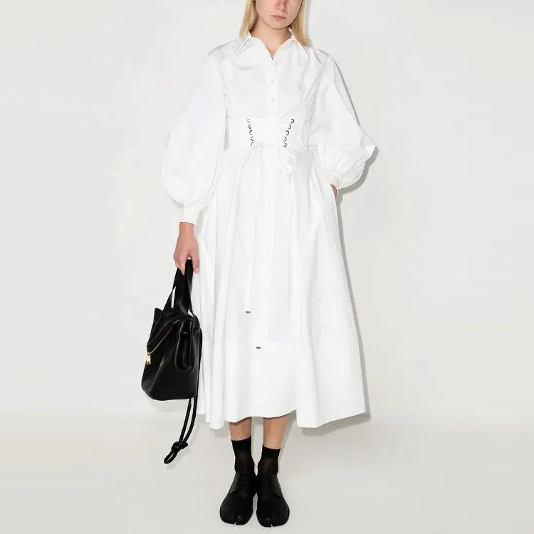 Alexander McQueen FW21 Long Sleeved Dress Women's White-2