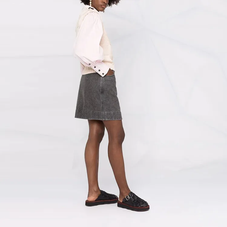 GANNI Denim Short Skirts Women's Gray-3
