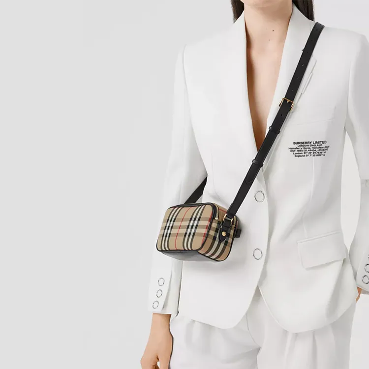 Burberry Fabric With Leather Fanny Pack Camera Bag, Shoulder Bag, Crossbody Bag Regular Women's Yellow Brown-5