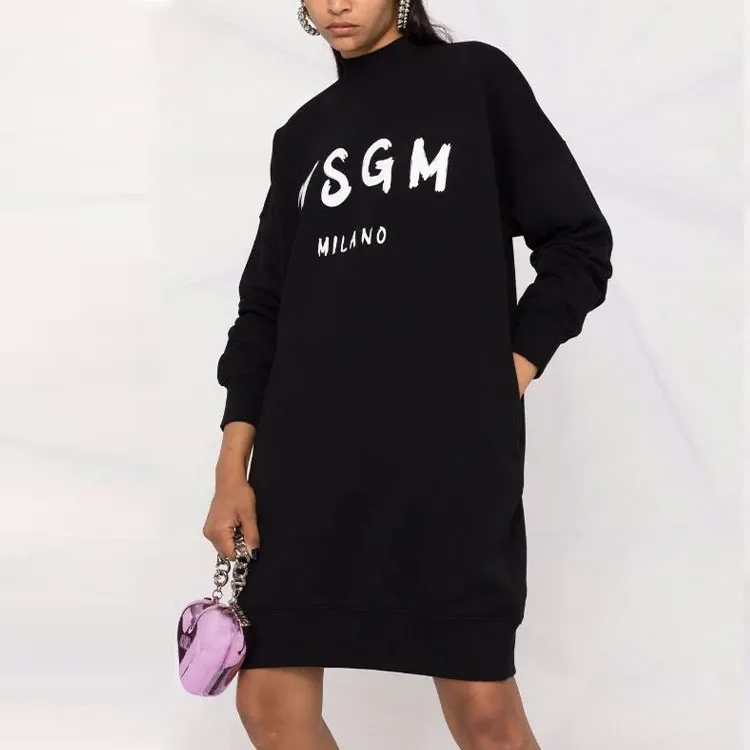 MSGM Logo Printed Mock Neck Sweatshirt Dress-4