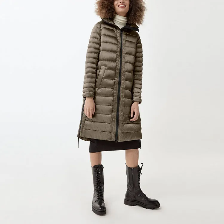 Canada Goose Roxboro Series Solid Color Hooded Mid-Length Down Jacket Women's Khaki-2