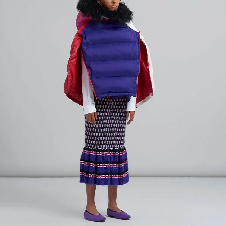 MARNI FW21 Colorblock Hooded Loose Fit Mid Length Down Jacket Women's Multicolor-3