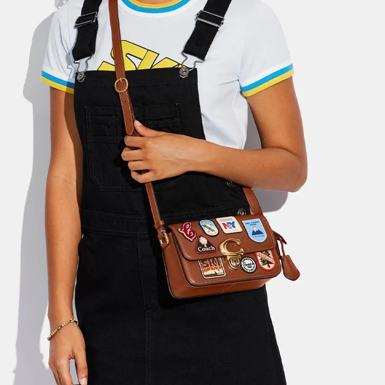 COACH Studio Tanned Leather Small Square Bag, Crossbody Bag Trumpets Women's Saddle-4