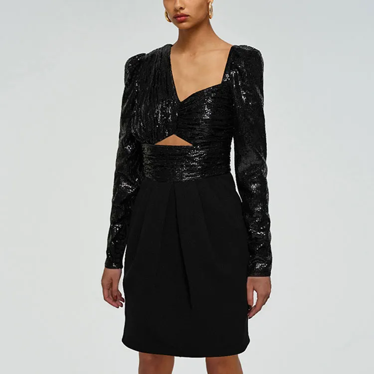 Self portrait SS22 Long Sleeved Dresses Women's Classic Black-2