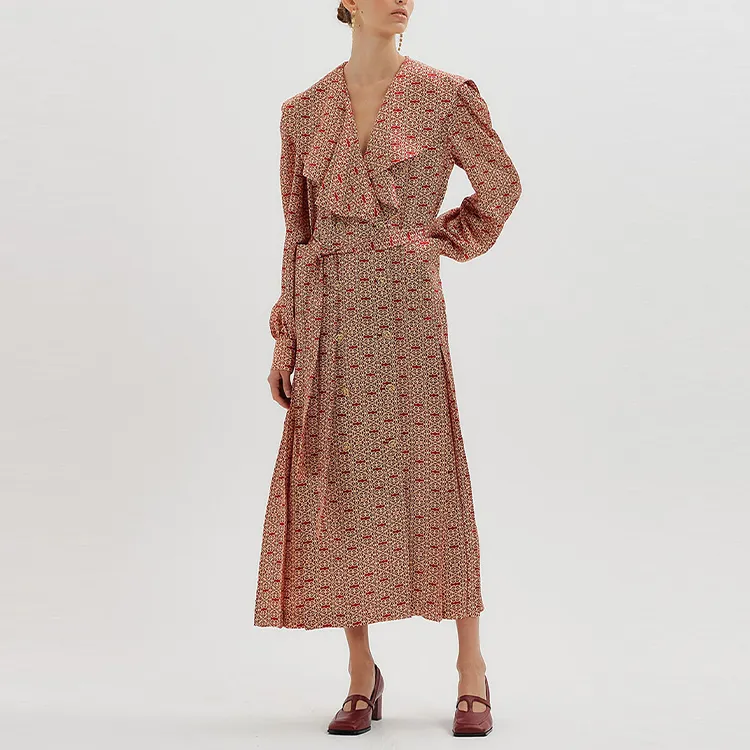 EENK Long-Sleeved Dresses Women's Red-7