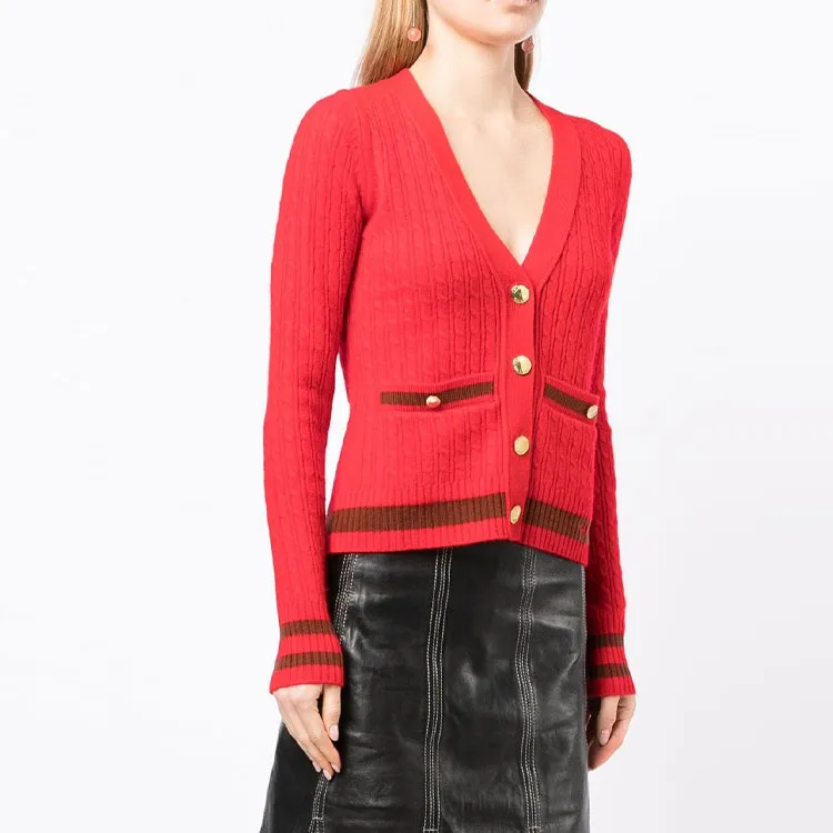 GANNI SS22 Knitted Fabric Cardigan Women's Red-2