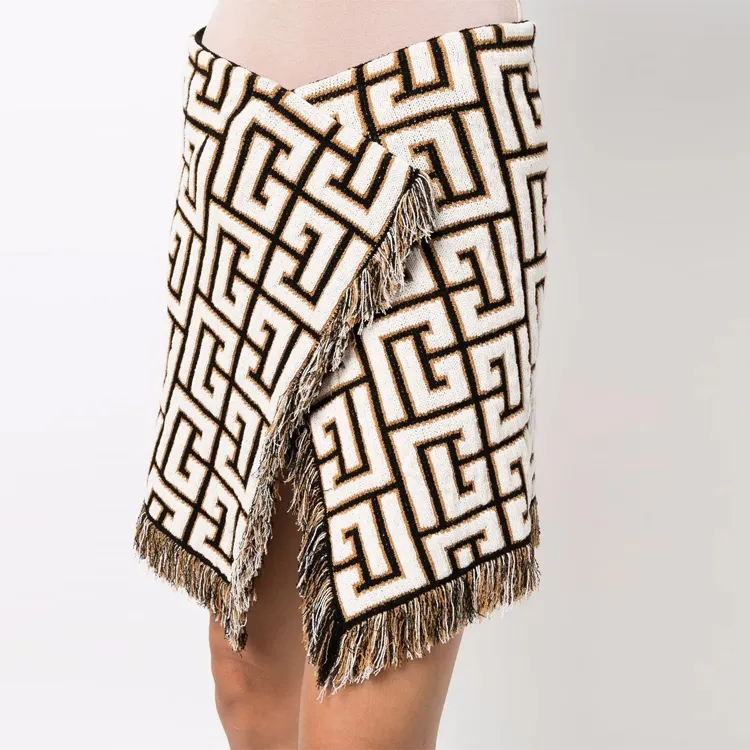 BALMAIN Maxi Monogram Short Wrap Knit Skirt 'Noir/Blanc'-3