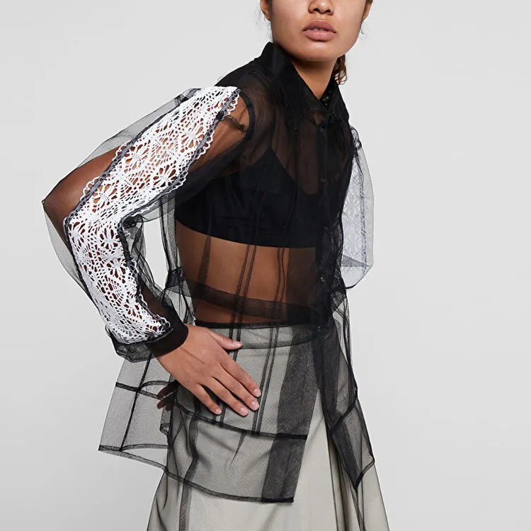 Maison Margiela Lace Detailed Mesh Shirt-5