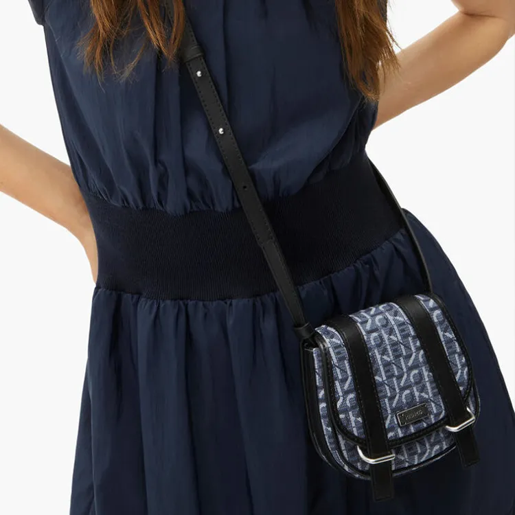 KENZO Monogram Leather Shoulder Bag Crossbody Bag Small Size Women's Navy-3