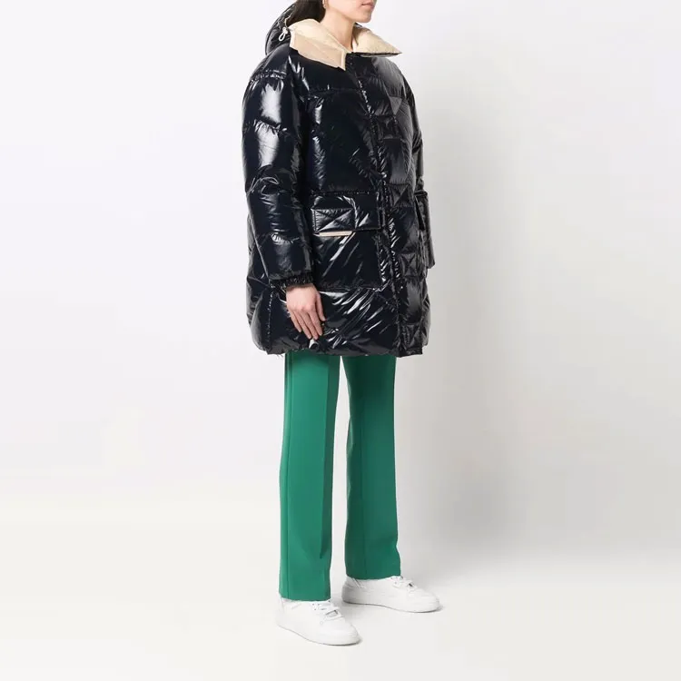 GUCCI SS22 Solid Color Hooded Loose Fit Mid-Length Down Jacket Women's Black-4
