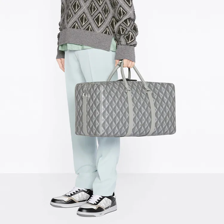DIOR Leather Luggage Bag Handbag Crossbody Bag Travel Bag Men's Gray-5