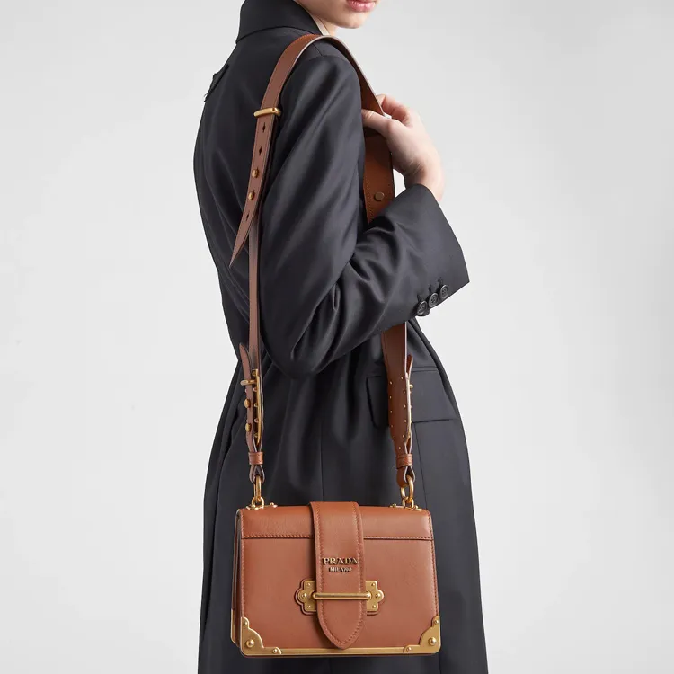 PRADA Cahier Leather Portable Crossbody Bag Shoulder Bag Women's Brown-4