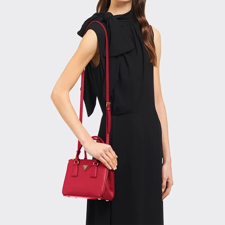 PRADA Saffiano Leather Shoulder Bag Crossbody Bag Handbag Mini Women's Red-3
