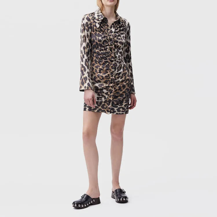 GANNI Long-Sleeved Dresses Women's Brown-2