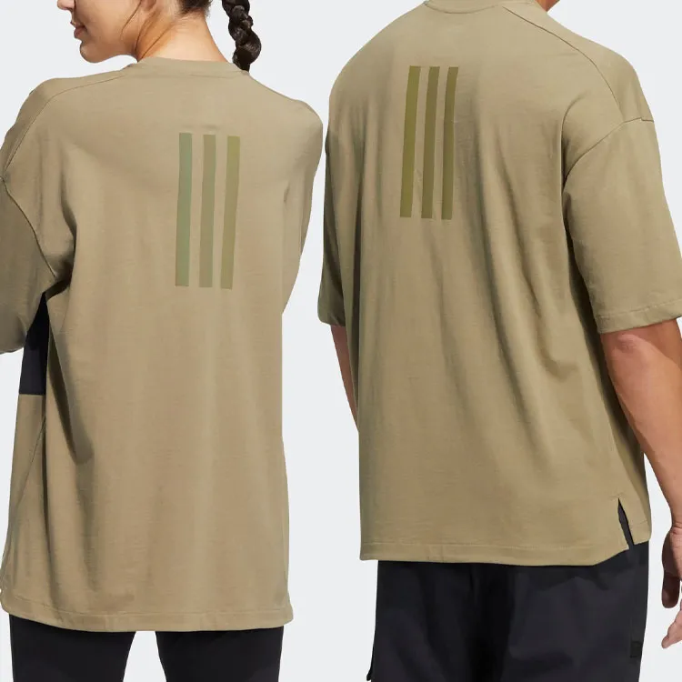 Adidas Drop Shoulder Sleeve T Shirt Unisex Khaki-5