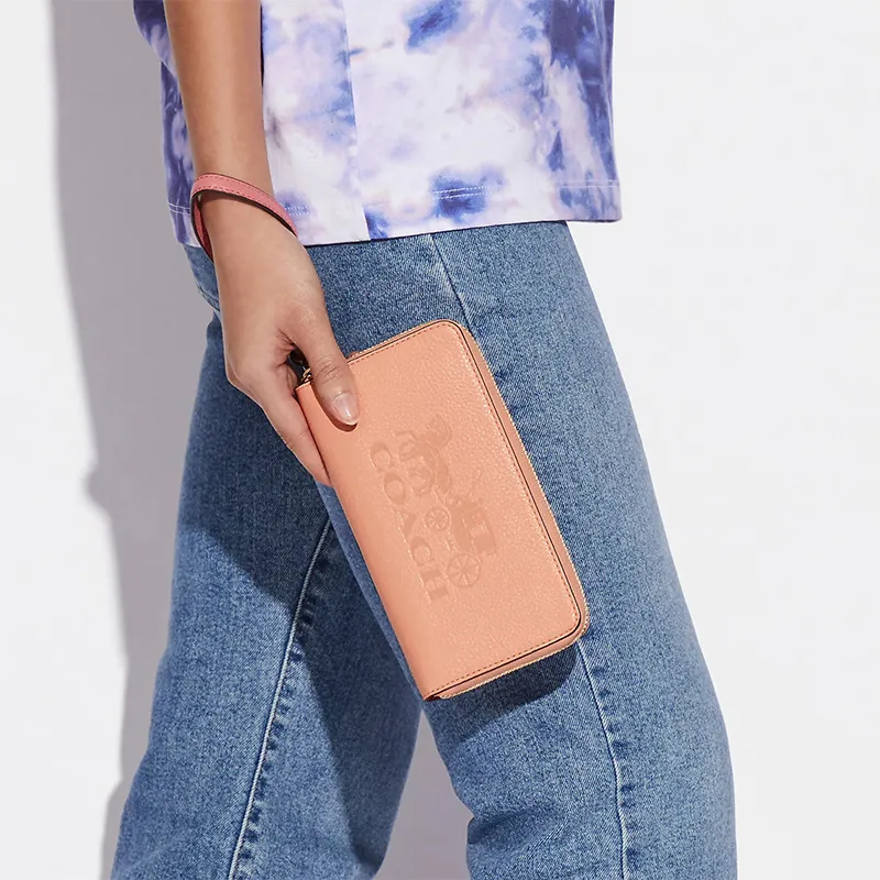 COACH Refined Pebble Leather Wallet Women's Orange Pink-5