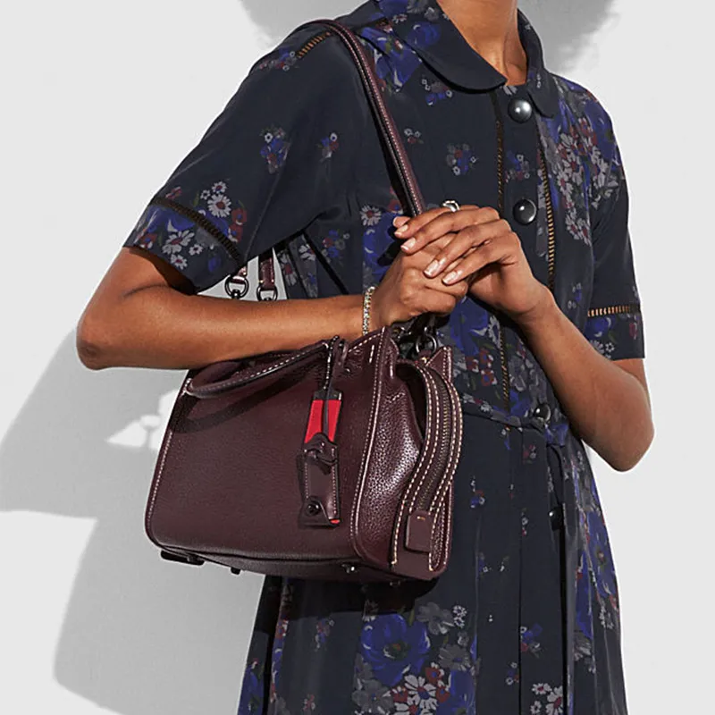 COACH Rogue Chrome Tanned Grain Leather Handbag Shoulder Bag Crossbody Bag Medium Size Women's Dark Deep Red-4