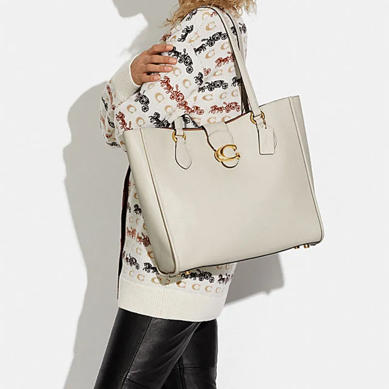 COACH Theo Tote Cow Leather Tote Bag, Shopping Bag, Shoulder Bag Large Size Women's Pink White-3