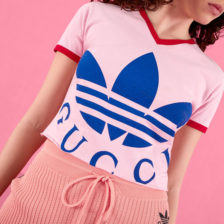 GUCCI X Adidas Cropped T-Shirt Pink - POIZON