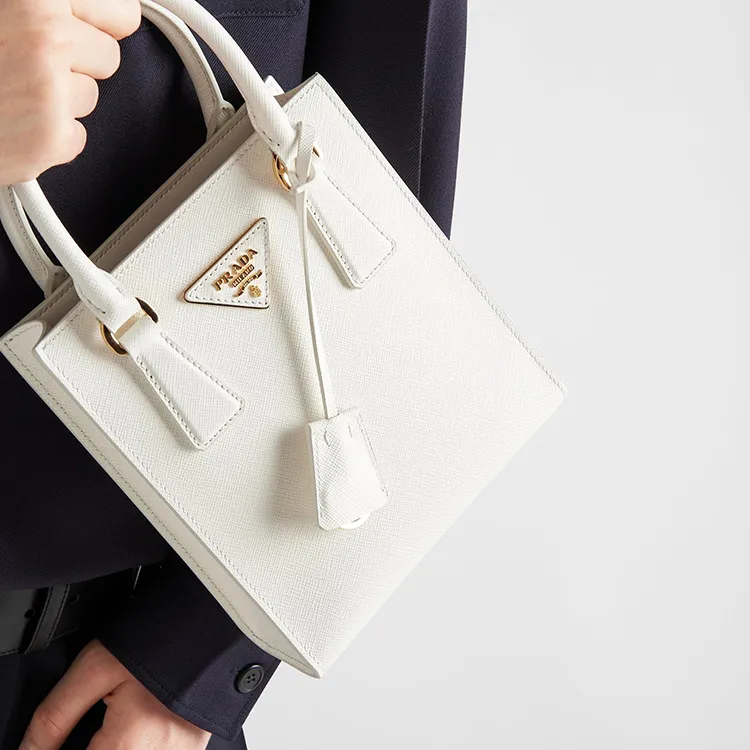 PRADA Saffiano Leather Shoulder Bag, Crossbody Bag, Handbag Women's White-5