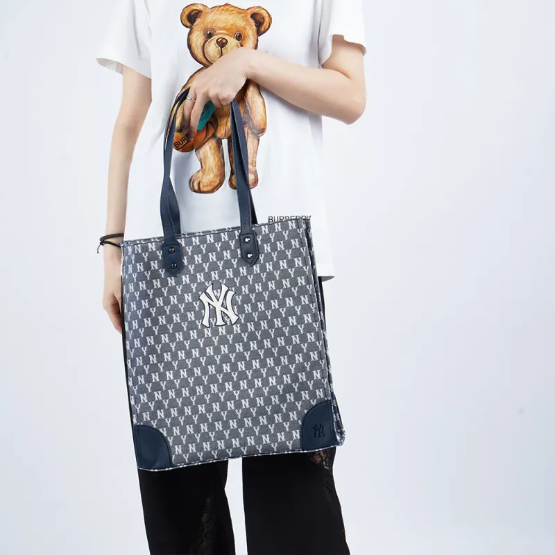 MLB Monogram Collection Polyester Tote Bag Shopping Bag Combo One Shoulder Handbag Large Size Unisex Blue-4