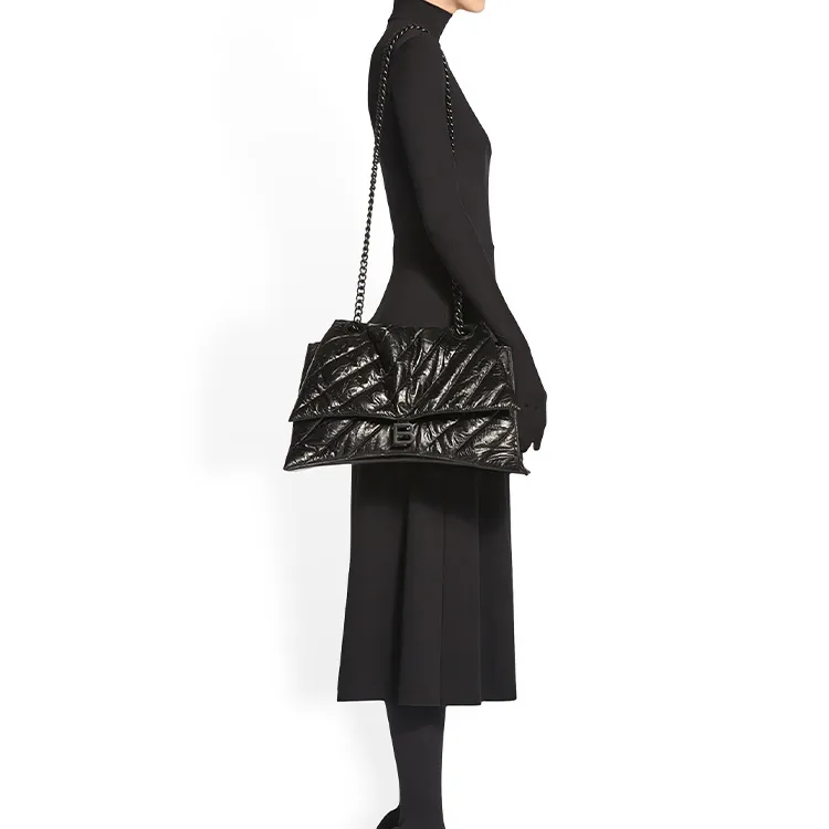 Balenciaga Crush Quilted Large Chain Bag Black-7