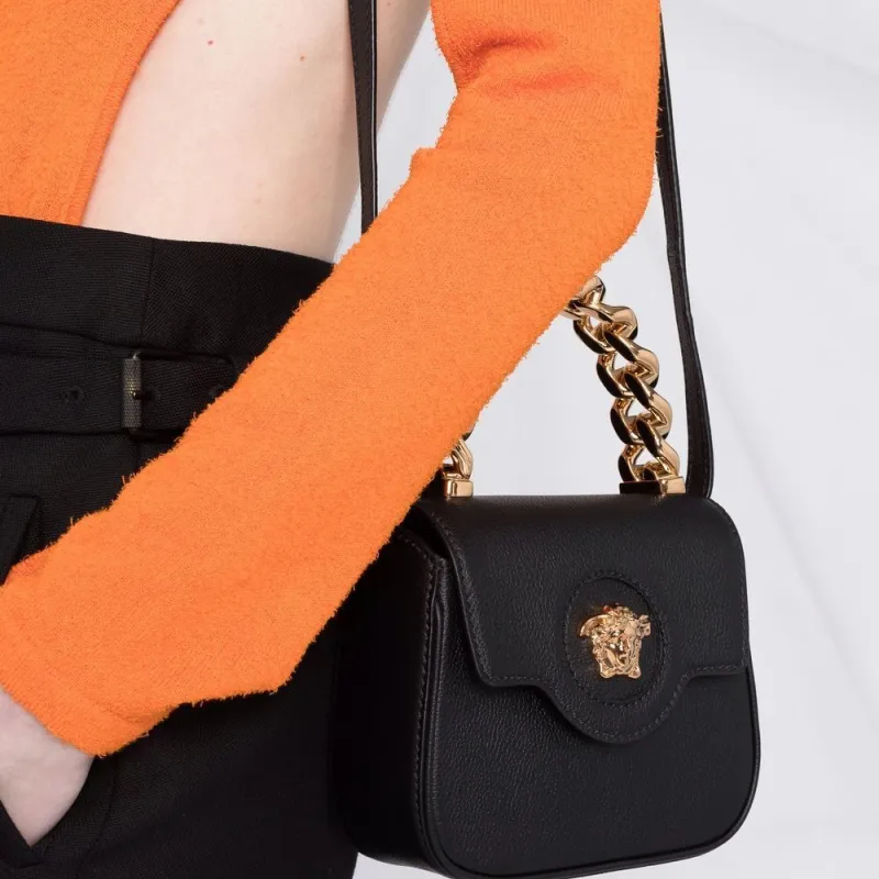 VERSACE Leather Tote Bag Shopping Bag Shoulder Bags Women's Black-2