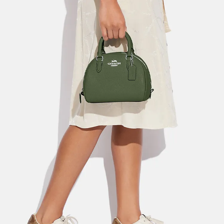 COACH Sydney Cross Grain Leather Handbag, Shoulder Bag, Crossbody Bag Trumpets Women's Olive Green-3