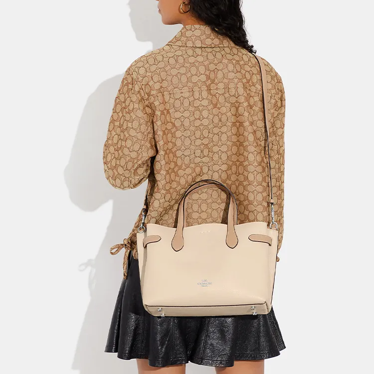 COACH Hanna Pebbled Leather Tote Bag Shopping Bag Shoulder Bag Crossbody Bag Handbag Large Size Women's Ivory Gray-4