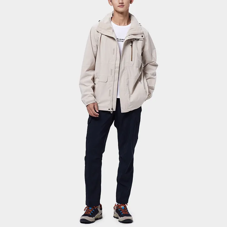 Columbia Outdoor Hiking Waterproof And Breathable Windbreaker Jacket Men's Khaki-2