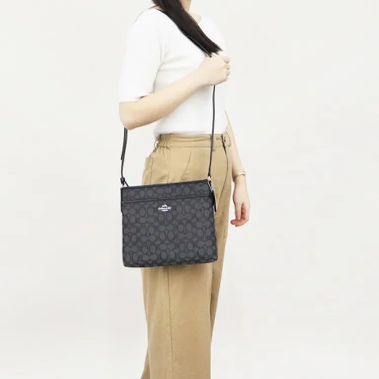 COACH File Canvas With Leather Messenger Bag Shoulder Bag Crossbody Bag Medium Size Women's Black-4