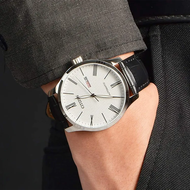 CITIZEN Automatic Mechanical Movement Cowhide Strap Watch 40mm Men's Watch White Dial NH8350 08A-2