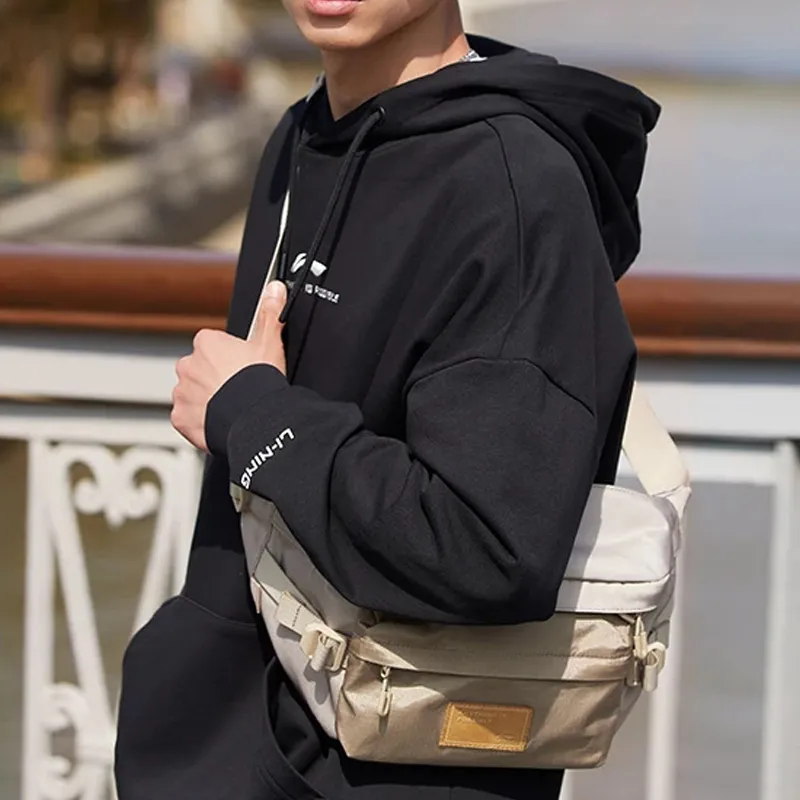 LiNing Sports Life Collection Polyester Fanny Pack, One Shoulder Bag, Crossbody Bag, Sling Bag Regular Unisex Khaki-3