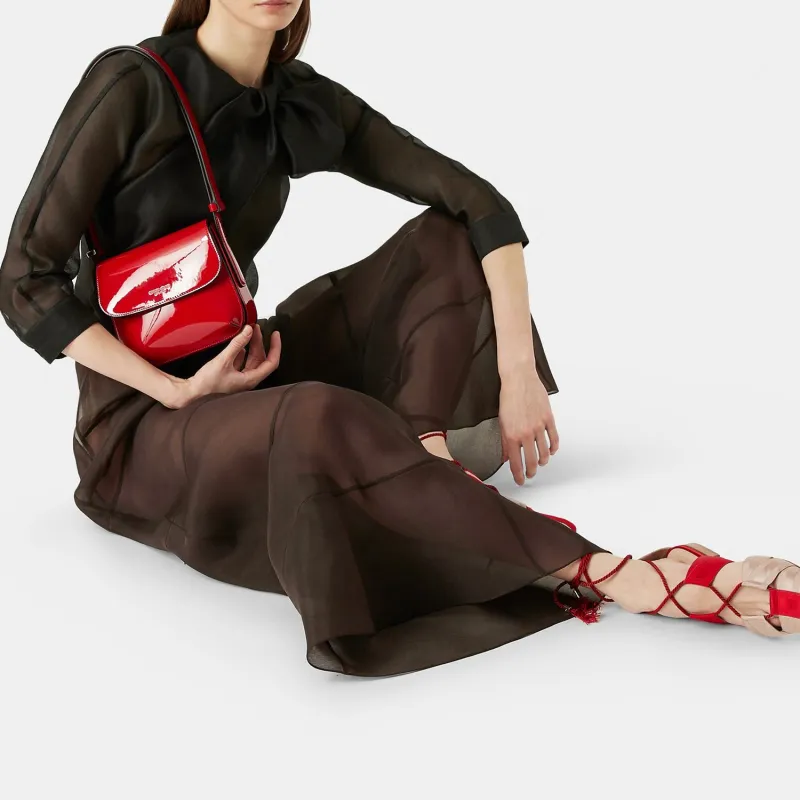 AMANI Pebbled Print Patent Leather Calfskin Handbag Shoulder Bag Women's-5