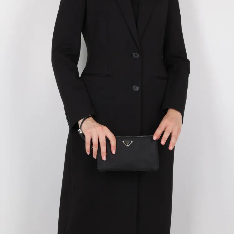 PRADA Re Nylon Nylon Clutch Women's Black-4