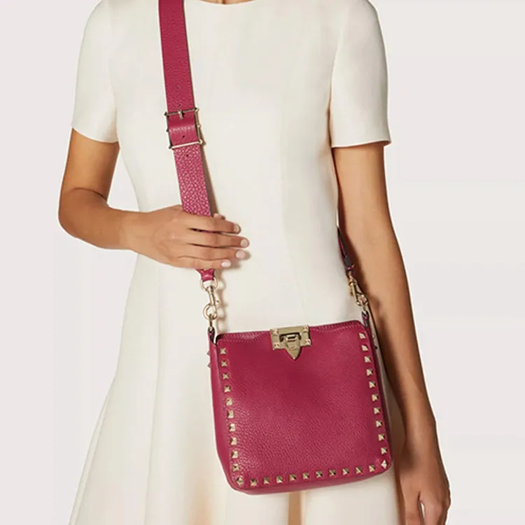 Valentino Rockstud Calfskin Crossbody Bag Shoulder Bag Women's Maroon-4