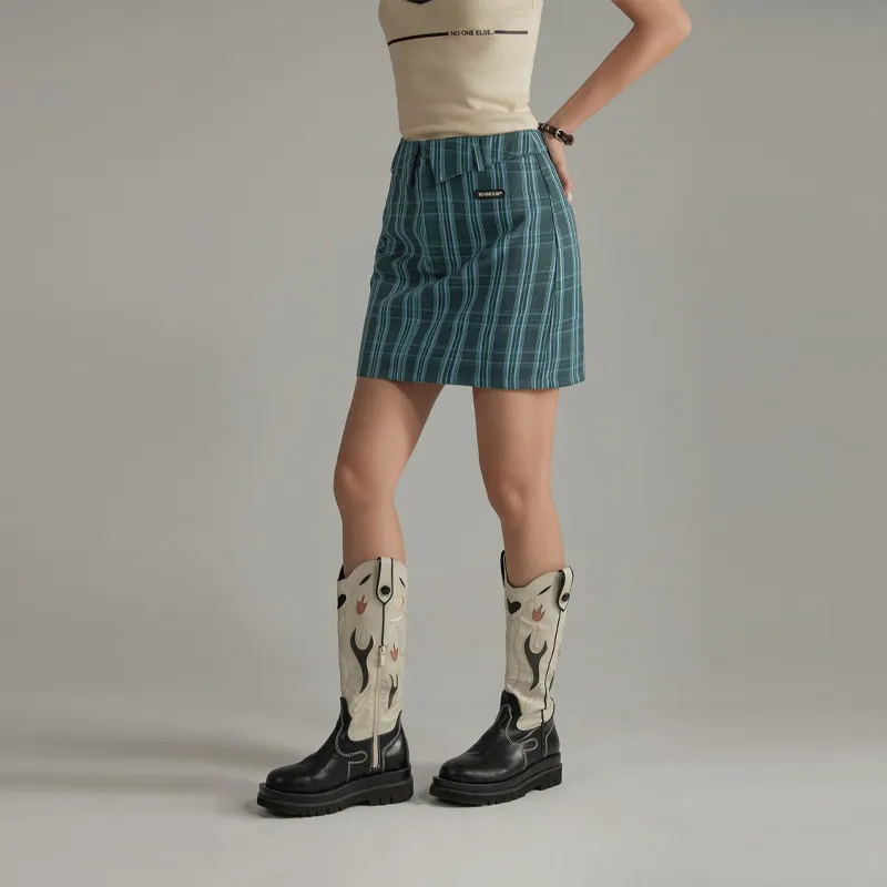 NO ONE ELSE Casual Short Skirts Women's Blue Plaid-3