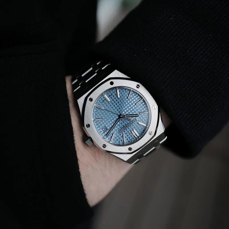 AUDEMARS PIGUET Royal Oak Series Automatic Mechanical Movement Women's Watch 37mm Blue Dial Stainless Steel Watchband-3