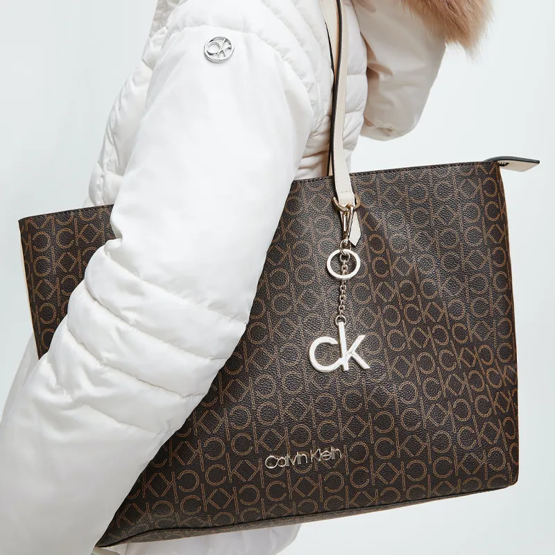 CALVIN KLEIN Polyurethane Tote Bag Shopping Bag Shoulder Bag Handbag Regular Women's Brown-2