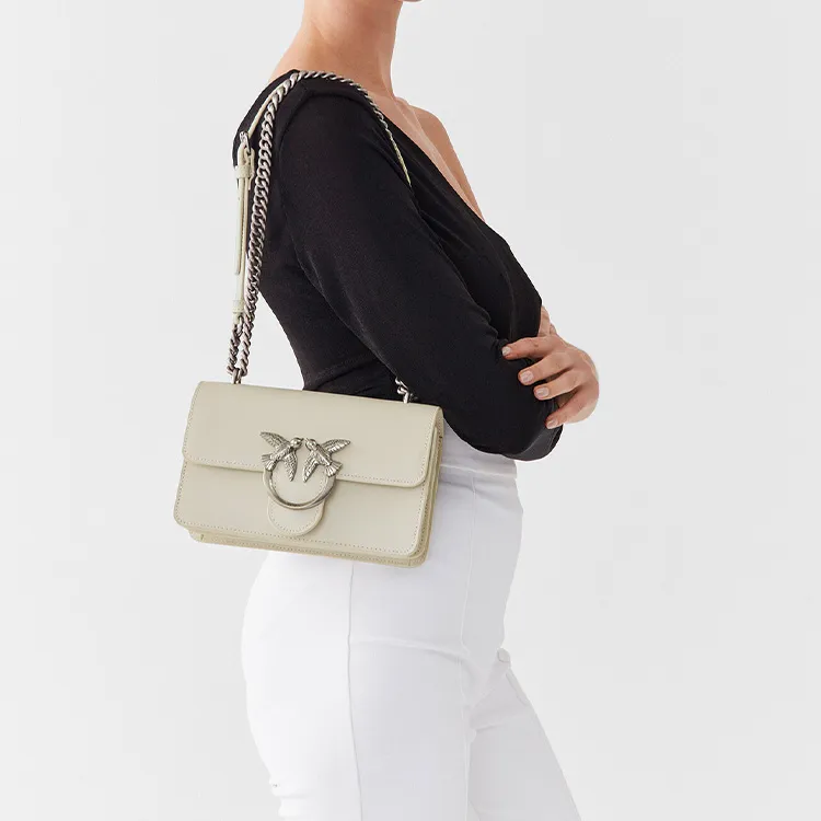 PINKO Leather Swallow Bag, Shoulder Bag, Crossbody Bag Women's White-4