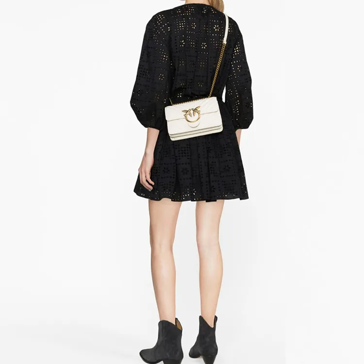 PINKO Sheepskin Swallow Bag, Shoulder Bag, Crossbody Bag Women's White-3