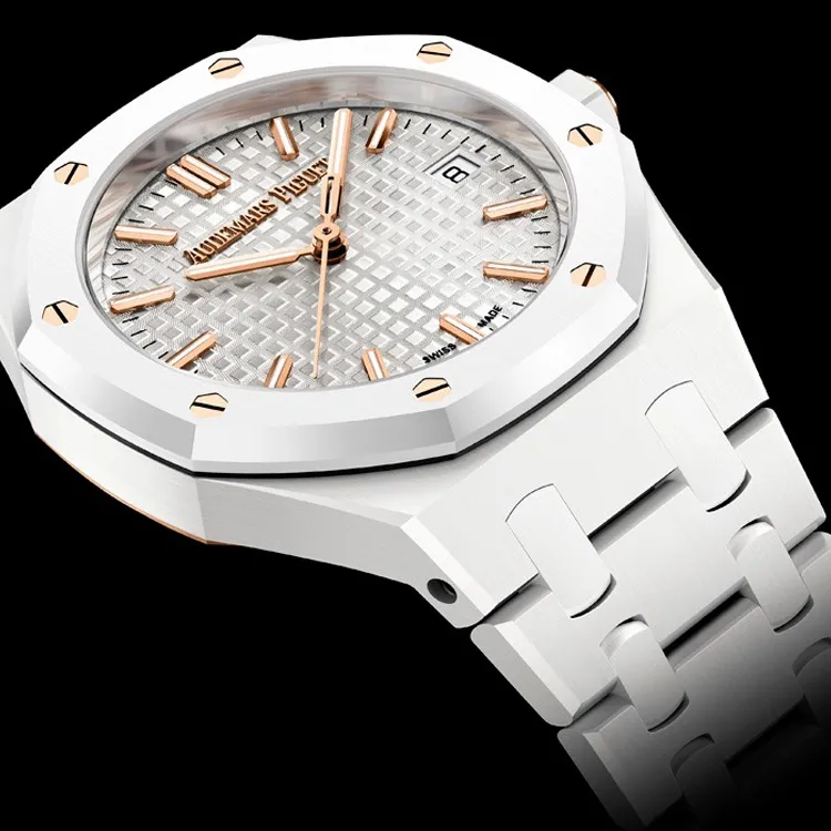 AUDEMARS PIGUET ROYAL OAK Collection Automatic Mechanical Movement Women's Watch 34mm Silver Dial Ceramic Watch Case-1
