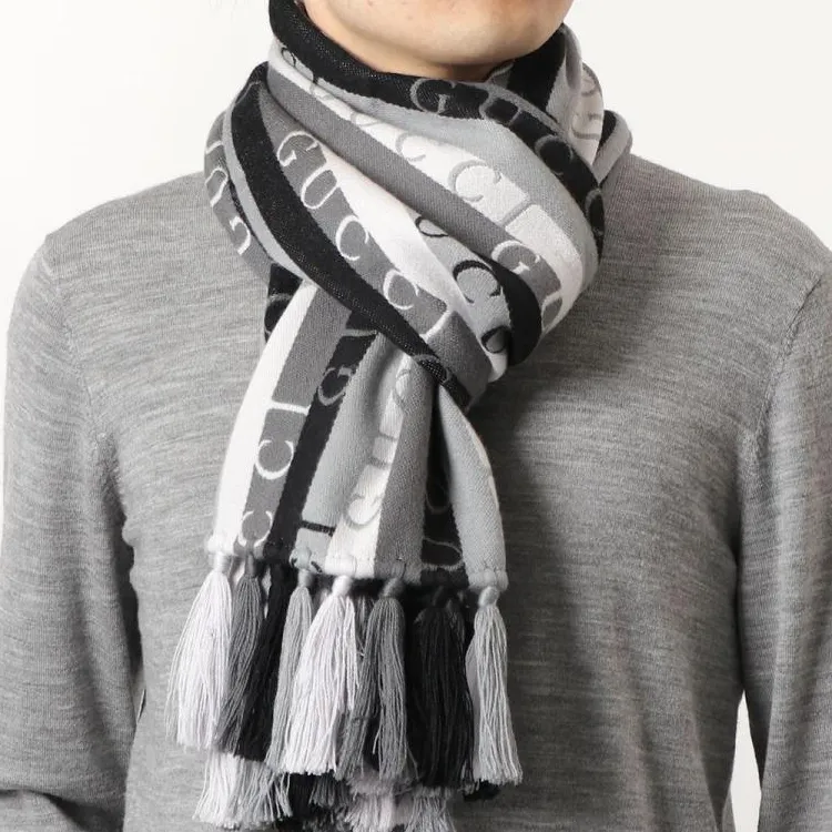 GUCCI Knit Scarves Men Light Gray-2