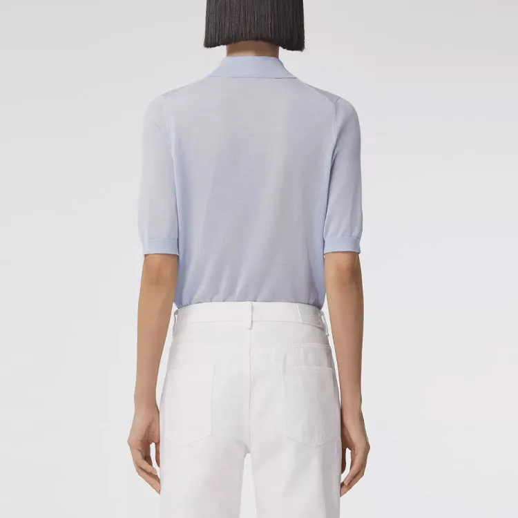 Burberry SS21 Cashmere Blend Polo Shirt Women's Light Blue 80413151-3