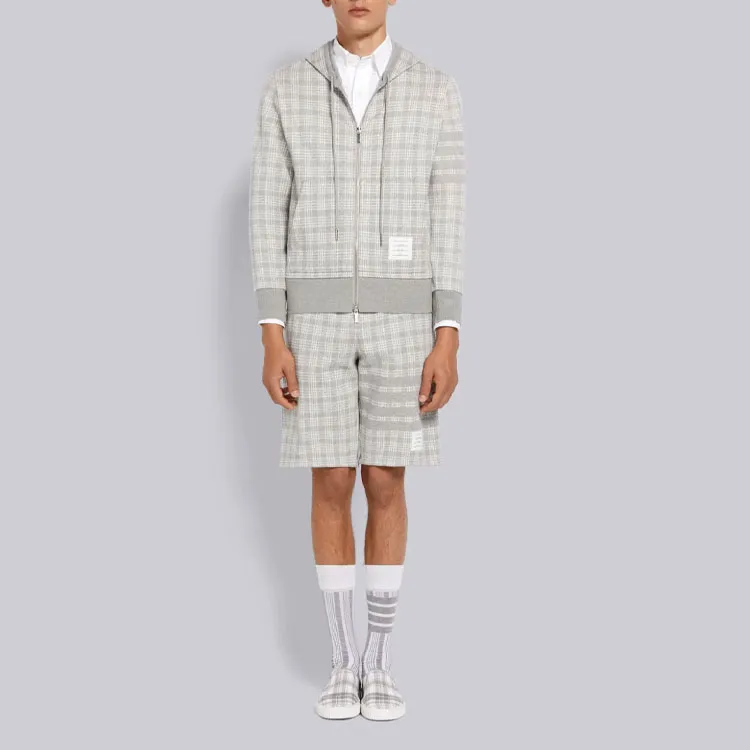THOM BROWNE 4-Bar Striped Checked Shorts-1