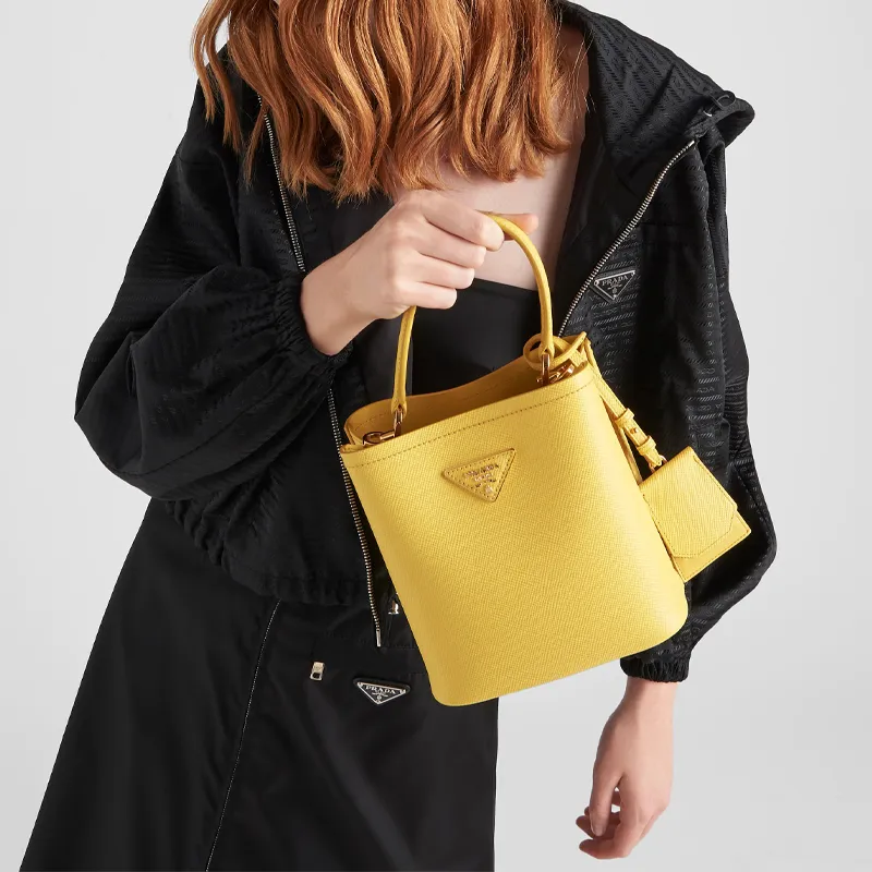 PRADA Saffiano Leather Shoulder Bag, Crossbody Bag, Handbag Women's Sunlight Yellow-3