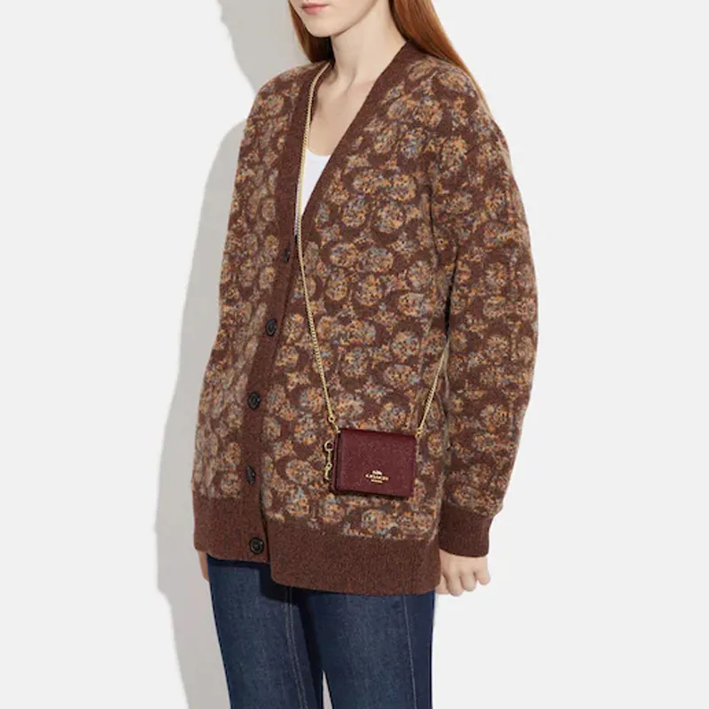 COACH Glitter twill Leather Shoulder Bag, Crossbody Bag, Wallet Mini Women's Burgundy-3