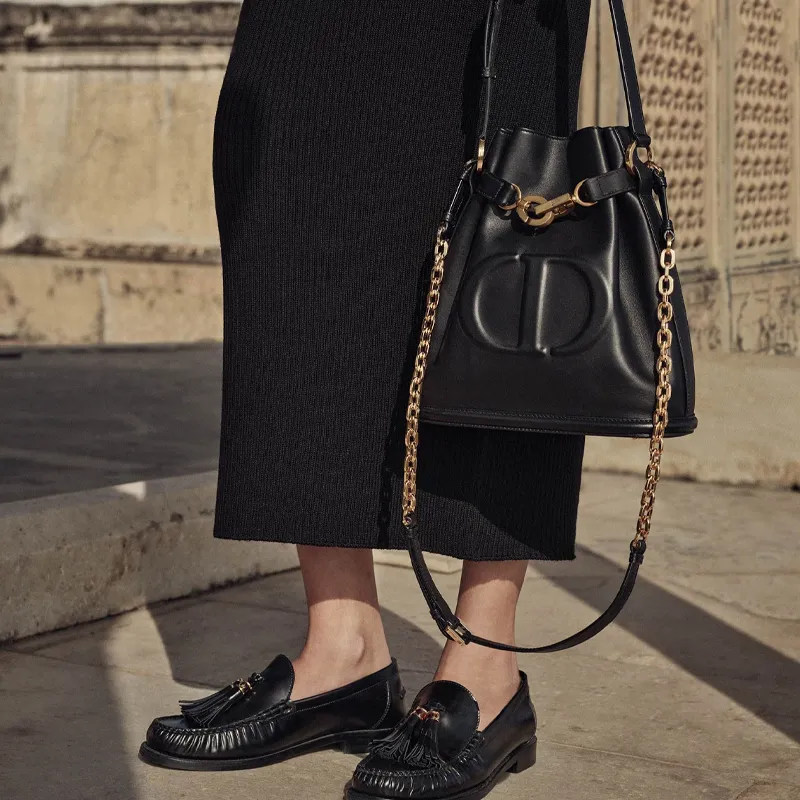 DIOR C'est Dior Old Cow Leather Bucket Bag, Handbag, Shoulder Bag Women's Black-6