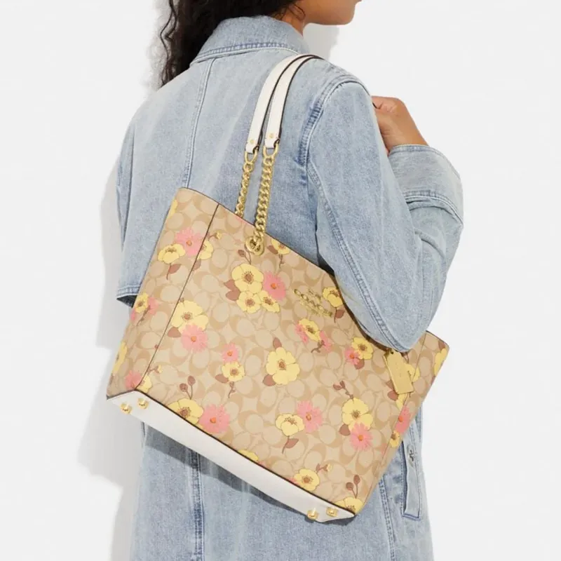 COACH Cammie Canvas With Leather Tote Bag, Shopping Bag, Handbag, Shoulder Bag Women's Khaki-5