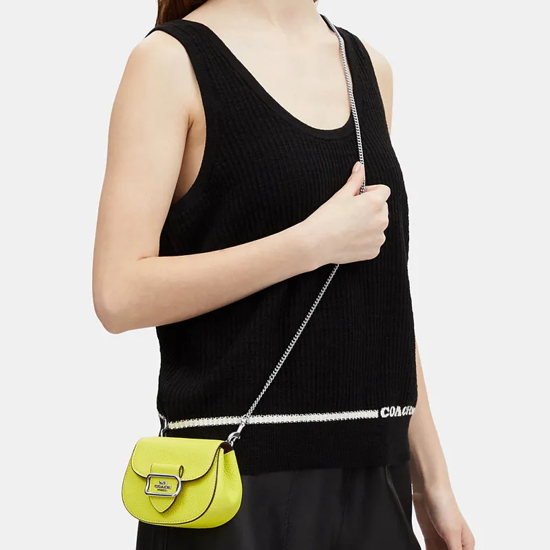 COACH Pebbled Leather Saddle Bag, Shoulder Bag, Crossbody Bag Mini Women's Lemon-3